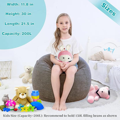 Stuffed Animal Storage Bean Bag Chair Cover (No Filler) for Kids .Soft Premium Corduroy Stuffable Beanbag for Organizing Children Plush Toys or Memory Foam Small 100L (Warm Grey)