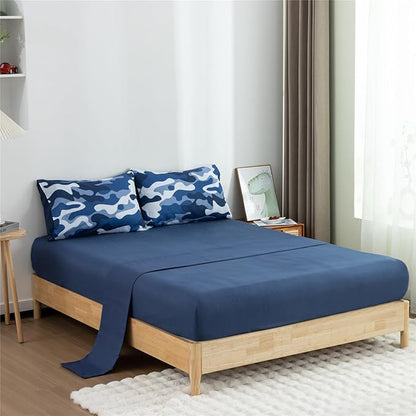 Meeting Story Camouflage Bedding Set, Colorful Pattern Style Comforter Set, 5 PCS One Comforter Two Pillowcases Two Sheets in One Bag, All Season Bedspread for Teens Adults (Navy,Twin 5Pcs)
