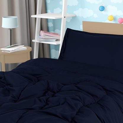 Utopia Bedding All Season Navy Comforter Set with 2 Pillow Cases, 3 Piece Soft Brushed Microfiber Kids Bedding Set for Boys/Girls, Machine Washable (Twin)