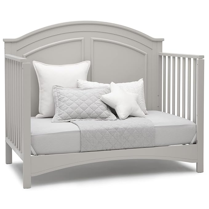 Delta Children Perry 6-in-1 Convertible Crib - Greenguard Gold Certified, Moonstruck Grey + Simmons Kids Radiant Sky Dual Sided Baby Crib Mattress and Toddler Mattress (Bundle)