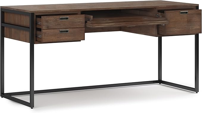 SIMPLIHOME Richmond SOLID WOOD 60 inch Wide Home Office Desk, Writing Table, Workstation, Study Table Furniture in Rustic Natural Aged Brown