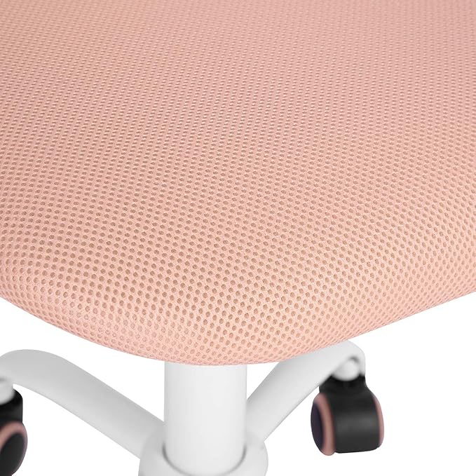 FurnitureR Desk Chair Armless Home Office Task Chair with Mesh Padded Cushion Swivel Study Chair with Rolling Wheels for Teens Child Kids Girls，Pink Plica