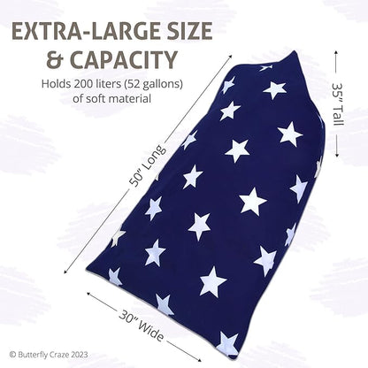 Butterfly Craze Bean Bag Chair Cover, Functional Toddler Toy Organizer, Fill with Stuffed Animals to Create a Jumbo, Comfy Floor Lounger for Boys or Girls, Stuffing Not Included, Navy Stars