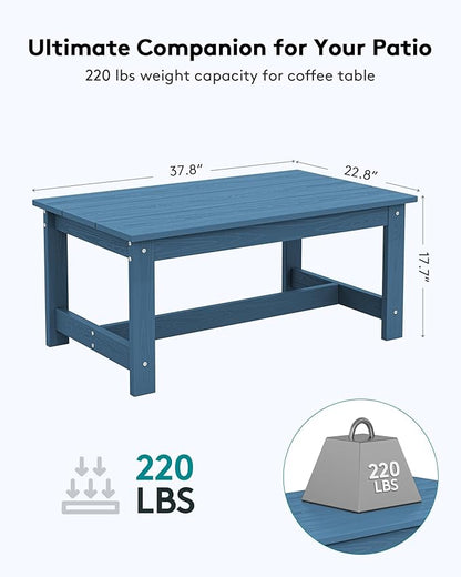 SERWALL HDPE Patio Coffee Table for Balcony, Deck, Blue