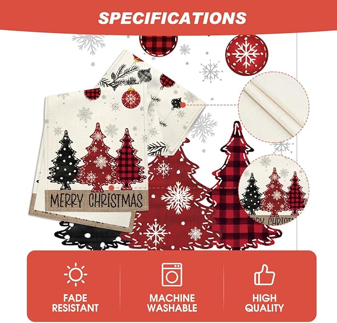 Artoid Mode Red Pine Trees 2PCS Merry Christmas Table Runner, Seasonal Winter Holiday Kitchen Dining Table Decoration for Home Party Decor 13x72 Inch