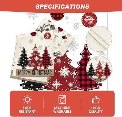 Artoid Mode Red Pine Trees 2PCS Merry Christmas Table Runner, Seasonal Winter Holiday Kitchen Dining Table Decoration for Home Party Decor 13x72 Inch