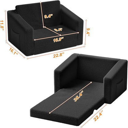 Kids Couch,2-in-1 Toddler Chairs for Boys,Kids Sofa with Storage,Comfortable Kids Sofa Bed,Fun Kids Lounge Chair,Toddler Furniture,Kids Playroom,Children'S Gifts (Black)