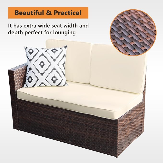 Solaste 7 Piece Patio Furniture Set, All Weather Wicker Patio Conversation Sets with Cushion Seat & Pillows, Outdoor Dining Set, Patio Furniture Outdoor Sectional, Brown