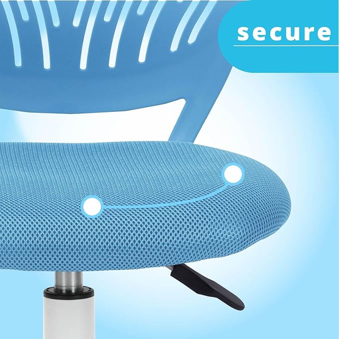 FurnitureR Writing Task Chair 360 Swivel,Low Mid PP Mesh Back Fabric Seat, Height Adjustable, Rolling Castor,W15.7”xD15.2”x H29.5-34.2",Blue