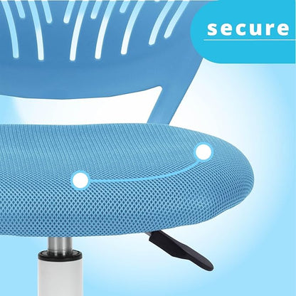 FurnitureR Writing Task Chair 360 Swivel,Low Mid PP Mesh Back Fabric Seat, Height Adjustable, Rolling Castor,W15.7”xD15.2”x H29.5-34.2",Blue