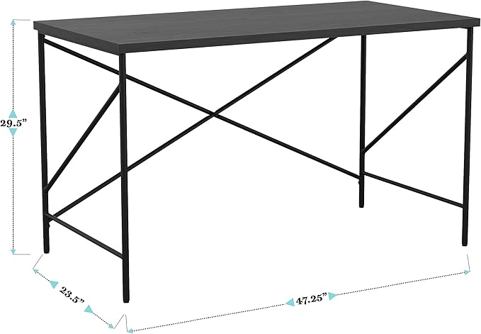 Martha Stewart Maddox Home Office Parsons Desk in Black Wood Grain with Oil Rubbed Bronze Metal X-Frame