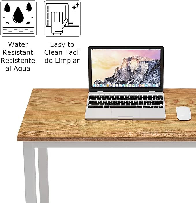 sogesfurniture Computer Desk 47 inches Large Office Desk Computer Table with BIFMA Certification Sturdy Office Desk Writing Desk,Teak with White Leg BHUS-AC3BW-120