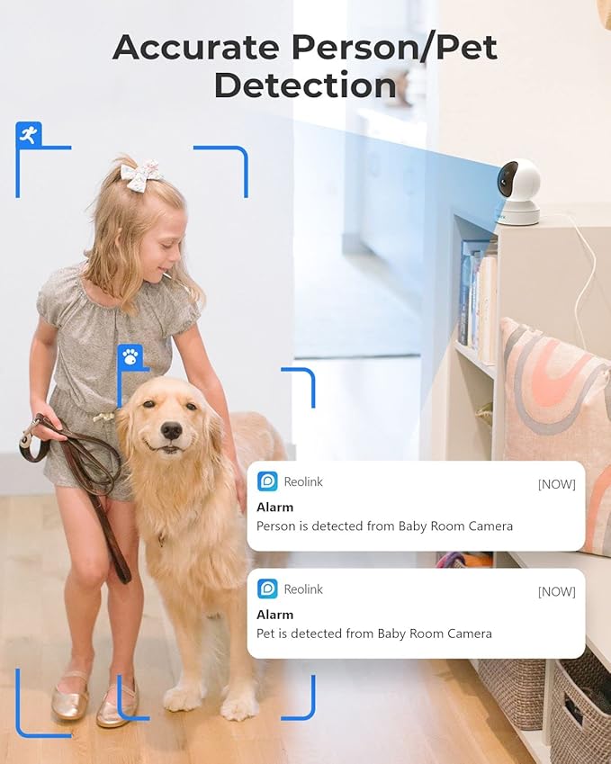 REOLINK E1 Pro Indoor Security Camera, 4MP Plug-in Pet Camera Support 2.4/5 GHz WiFi, 360 Degree Baby/Dog Monitor with Auto Tracking, Person/Pet Detection, Night Vision, 2 Way Audio, Local Storage