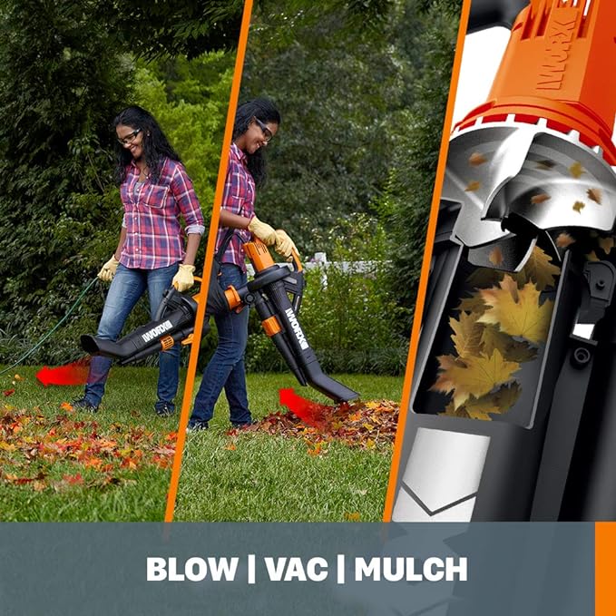 WORX WG509 12 Amp TRIVAC 3-in-1 Electric Leaf Blower with All Metal Mulching System & WG163 GT 3.0 20V PowerShare 12" Cordless String Trimmer & Edger (2 Batteries & Charger Included)