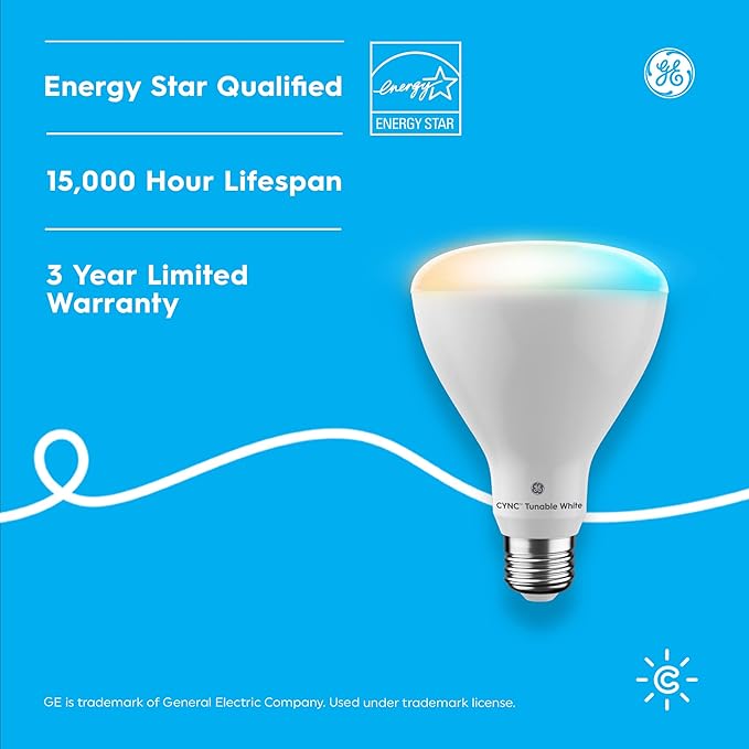 GE CYNC Smart LED Light Bulbs, Tunable White, Bluetooth and Wi-Fi, Works with Alexa and Google, BR30 Indoor Floodlights (2 Pack)
