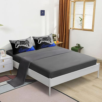 6 Pieces Gaming Bedding Set Full Size for Boys Gamer Comforter Set for Boys Girls Kids Teens 6 Piece Bed in A Bag Video Game Bedding for Gamer Room Decorative Full50