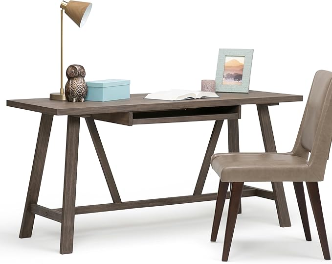 SIMPLIHOME Dylan SOLID WOOD Modern Industrial 60 inch Wide Home Office Desk, Writing Table, Workstation, Study Table Furniture in Driftwood