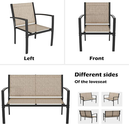 Greesum 4 Pieces Patio Furniture Set, Outdoor Conversation Sets for Patio, Lawn, Garden, Poolside with A Glass Coffee Table, Beige