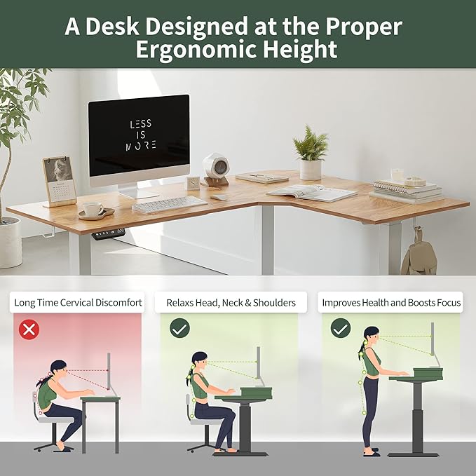 FEZIBO 75 Inches, Supports over 300mlbs, L Shaped Standing Desk Reversible, Electric Height Adjustable Corner Stand up Desk, Sit Stand Desk Computer Workstation, White Frame/Light Rustic Brown Top