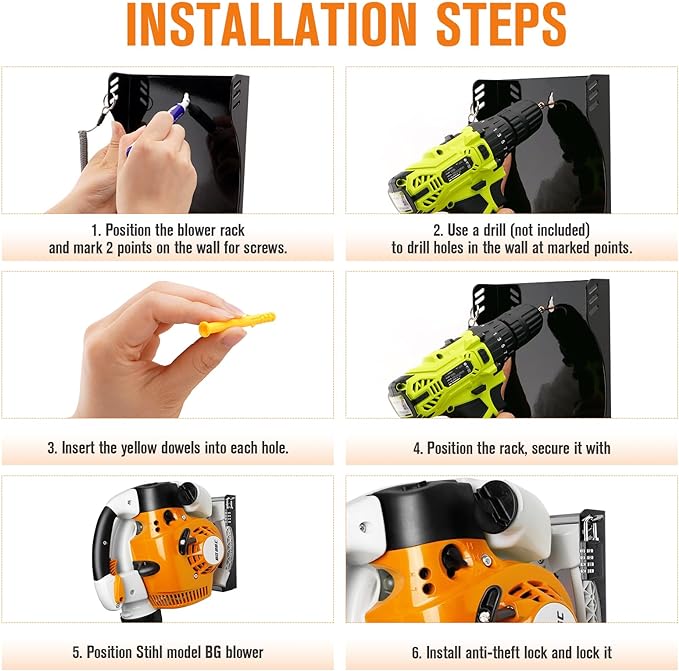 Blower Rack Backpack Blower Mount Compatible with Stihl BG-50,BG-56,BG-66,BG-86, Handheld Blower Holder Mount Rack