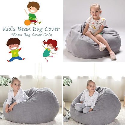 YuppieLife Stuffed Animals Bean Bag Chair Cover Candy-Colored Bean Bag（Just Cover, No filling）/Extra Large Stuff 'n Sit Organization/Toy Storage Bag/Kids Toys Organizer（38'',Grey）