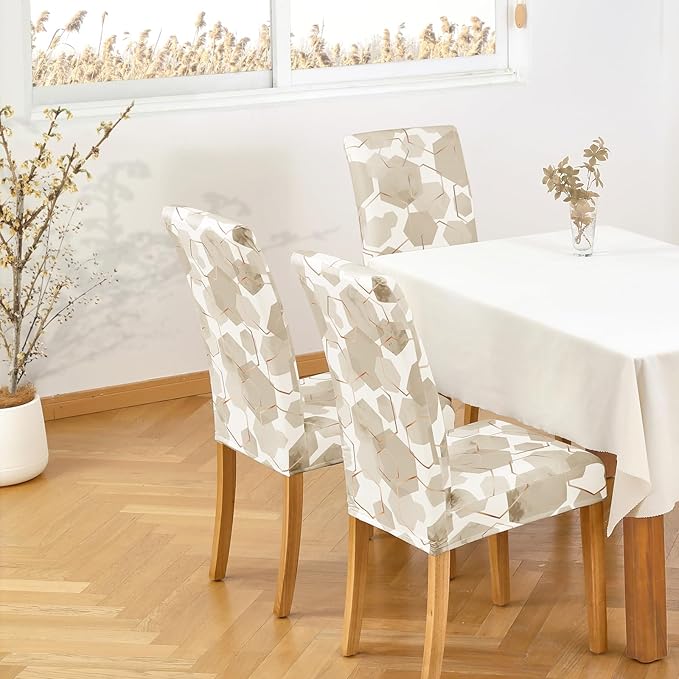 Gibelle Dining Room Chair Covers Set of 6, Soft Stretch Kitchen Chair Covers Slipcover Protector, Removable Washable Geometric Parson Chair Covers 6 Pack, Beige