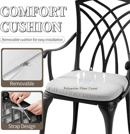 3 Piece Patio Bistro Set with Cushions, Outdoor Bistro Table and Chairs Set of 2 with Umbrella Holes, All Weather Bistro Table Set for Garden Porch Pools