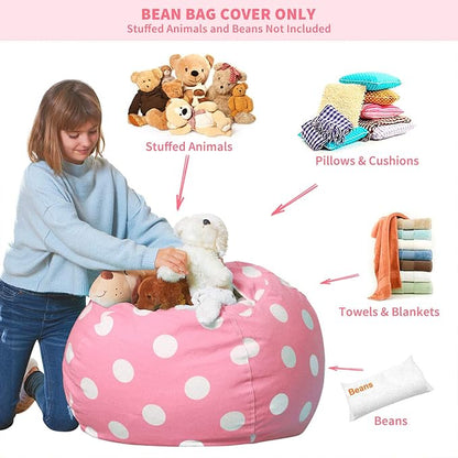 Aubliss Stuffed Animal Bean Bag Storage Chair (Light Pink Dot, X-Large (48''))