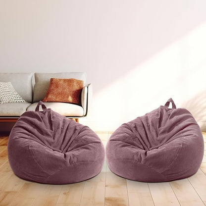 2 Pcs Bean Bag Cover Stuffed Animal Storage Bean Bag Chair Cover Soft Corduroy Stuffed Animal Bean Bag Storage for Kids Adults Indoor Bedroom Organizing Plush Toys (Pink Purple,200l)