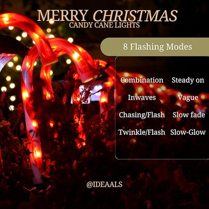 24-Pack Upgraded Solar Christmas Candy Cane Lights, Solar Pathway Lights Waterproof, Christmas Decorations Outdoor with 8 Modes for Party Patio Garden Lawn Yard Decor