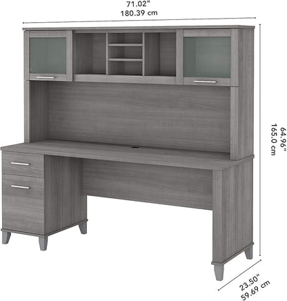 Bush Furniture Somerset 72W Office Desk with Drawers and Hutch in Platinum Gray