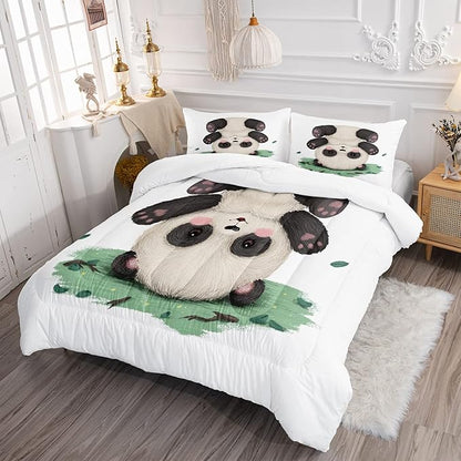 CVHOUSE Panda Bedding Set,Panda Comforter Full,Cute Panda Comforter Set for Girls Kids Teens,Kawaii Panda Quilt Set with 1 Comforter and 2 Pillow Cases- 3 Piece