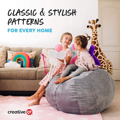 Creative QT Stuff ’n Sit Large 33’’ Bean Bag Storage Cover for Stuffed Animals & Toys – Navy Blue Polka Dot – Toddler & Kids’ Rooms Organizer – Giant Beanbag Great Plush Toy Hammock Alternative
