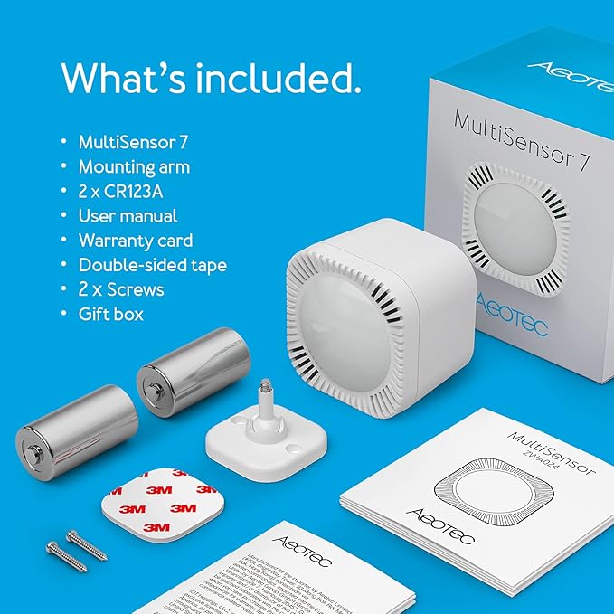 Aeotec MultiSensor 7, 6-in-1 Zwave Sensors Contains Monitor Motion, Temperature, Light, Humidity, UV, and Vibration, Z-Wave Plus, Gen7, S2, SmartStart Enabled, Compatible with Zwave Hub Smartthings