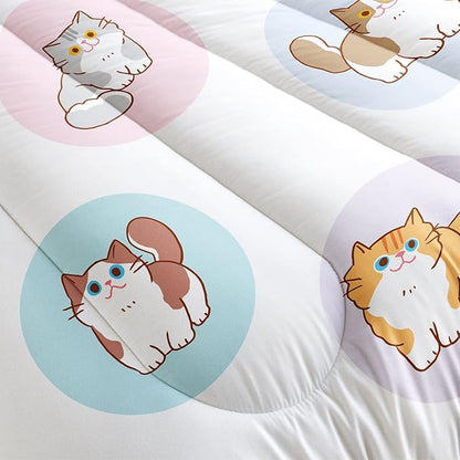 Datura home White Kawaii Cat Comforter Bedding Set for Girls Kitten White Print Cute Animal Pattern Bedding Set with 1 Comforter and 2 Pillowcases for Girls Bedroom All Season(Cat White Twin)