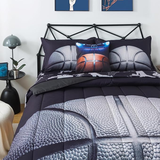 ADASMILE A & S Basketball Comforter Twin for Boys Basketball Bedding Twin for Kids Basketball Sports Comforter with Basketball Sheets 6 Pieces Bed in A Bag Comforter Twin for Boys Teens Sports Bed Set