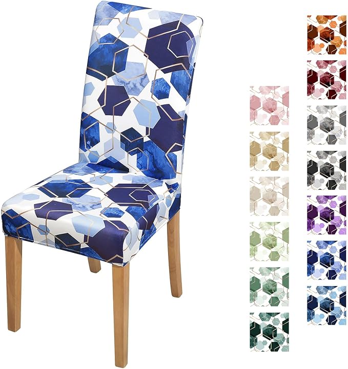 Gibelle Dining Room Chair Covers Set of 4, Soft Stretch Kitchen Chair Covers Slipcover Protector, Removable Washable Geometric Parson Chair Covers 4 Pack, Royal Blue
