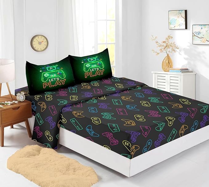 Boys Gamer Comforter Sets,6 PCS Gaming Bedding Set for Boys,Kids Comforter Sets for Boys,Twin Comforter Sets for Boys,Bed in A Bag with Sheets(Twin,Green Color)