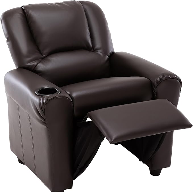 JC HOME CANDY Kids Chair Leather Recliner Sofa Toddler Youth Children Child Ages 3-7, Brown