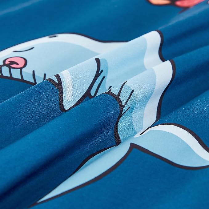 WINLIFE 3 PCS Full Comforter Set for Boys, Super-Soft Reversible Teen Bed Sets Comforter, Ocean Theme Printed Comforter, Easy Wash Bedding Quilt (3PCS, Navy Blue, Sharks/Dolphins/Fish)