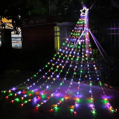 PUHONG Christmas Decoration Outdoor Star String Lights,16.4Ft Christmas Tree Toppers Lights 320 LED 8 Memory Modes with 14" Lighted Star for Halloween Christmas New Year Holiday Birthday
