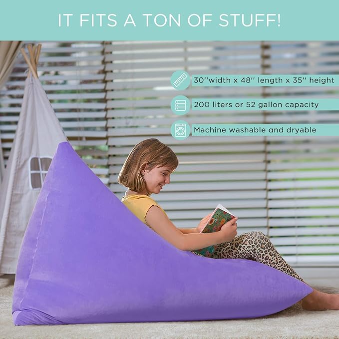 Aubliss Stuffed Animal Storage Bean Bag Chairs Cover, 50"x 35" Extra Large Velvet Bean Bags Chair for Kids & Adults, Ultra Soft Zipper Beanbag Toy Storage for Boys Girls -Purple