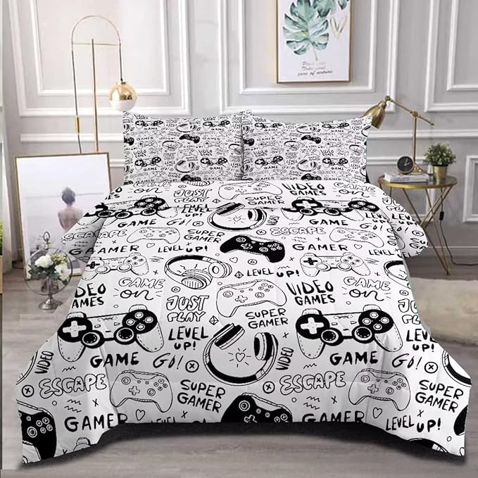 Gaming Comforter for Boys Teens,Game Bedding Sets Twin,Kids Gamer Comforter Set,Video Game Bedroom Decor,Gamepad Controller Duvet Insert All Season 3 Piece 1 Comforter and 2 Pillowcases