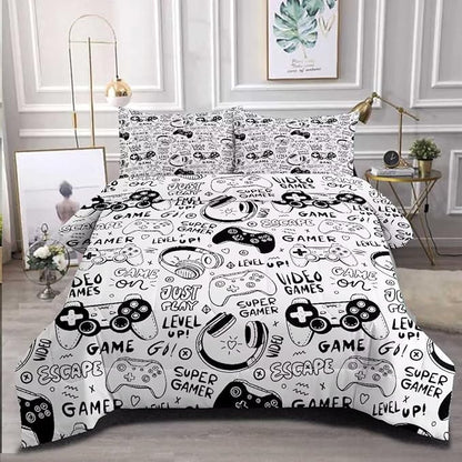 Gaming Comforter for Boys Teens,Game Bedding Sets Queen,Kids Gamer Comforter Set,Video Game Bedroom Decor,Gamepad Controller Duvet Insert All Season 3 Piece 1 Comforter and 2 Pillowcases