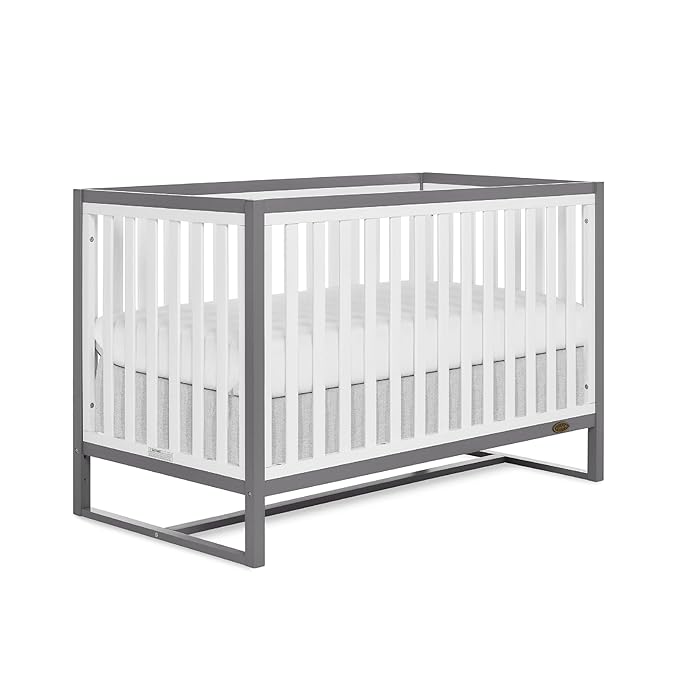 Arlo 5-in-1 Convertible Crib in Steel Grey and White, JPMA Certified, 3 Mattress Height Settings, Non-Toxic Finish, Made of Sustainable and Sturdy Pinewood