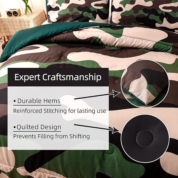 Meeting Story Camouflage Bedding Set, green Colorful Pattern Queen Comforter Set, 3 PCS One Comforter and Two Pillowcases in One Bag, All Season Bedspread for Teens Adults (green, King)
