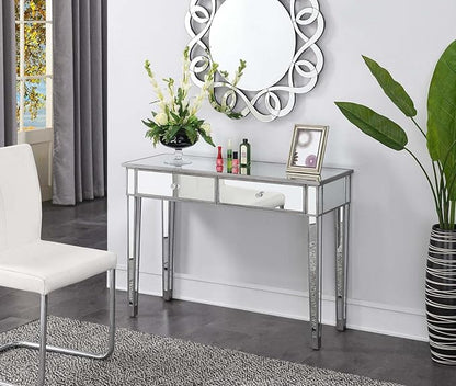 Convenience Concepts Gold Coast Mirrored Desk 42" - Console Table with 2 Drawers for Storage in Living Room, Office, Antique Silver/Mirror