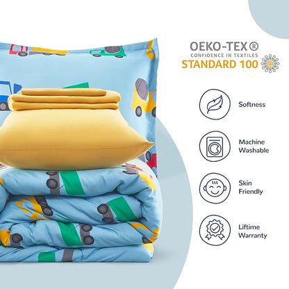 SLEEP ZONE Kids Twin Bedding Comforter Set - Super Cute & Soft Kids Bedding 5 Pieces Set with Comforter, Sheet, Pillowcase & Sham (Construction Truck)
