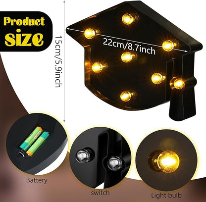 VIHOSE Graduation Bachelor Cap Lights Sign Table Decoration Light up Decoration Battery Powered Graduation Hat for Home Bar Party Bedroom Tabletop Decoration Graduation Gift