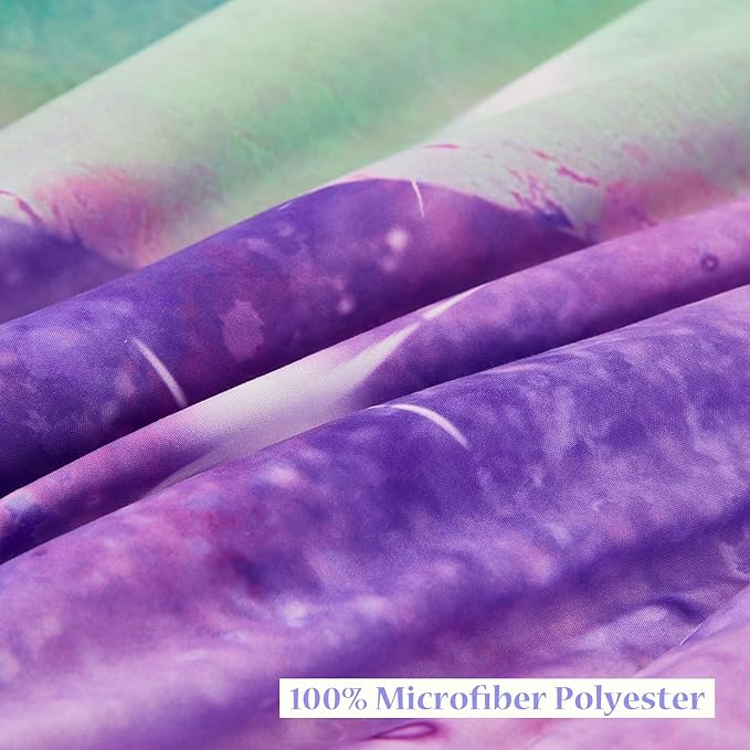 6 Pcs Rainbow Queen Bed in A Bag for Girls/Kids/Teens Purple Tie Dye Comforter Set Galaxy Girls Bedding Comforter Set Soft Gradient Glitter Bed Sets for All Season